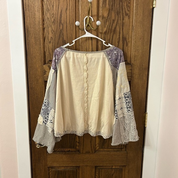 Free People In Pieces Bohemian Patchwork Top Cream and Purple Small - Picture 10 of 12